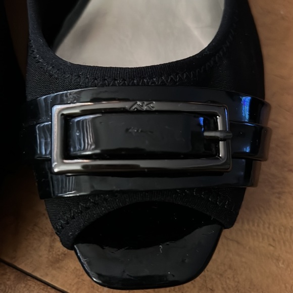 Anne Klein Sport Peep Toe Wedge Black Patent/cloth - Picture 2 of 9